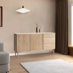 Madia 159x84h cm moderna design cannettato rovere Colby