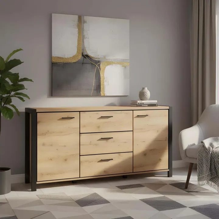 Madia 180x91h cm moderna industrial quercia nero opaco Neive