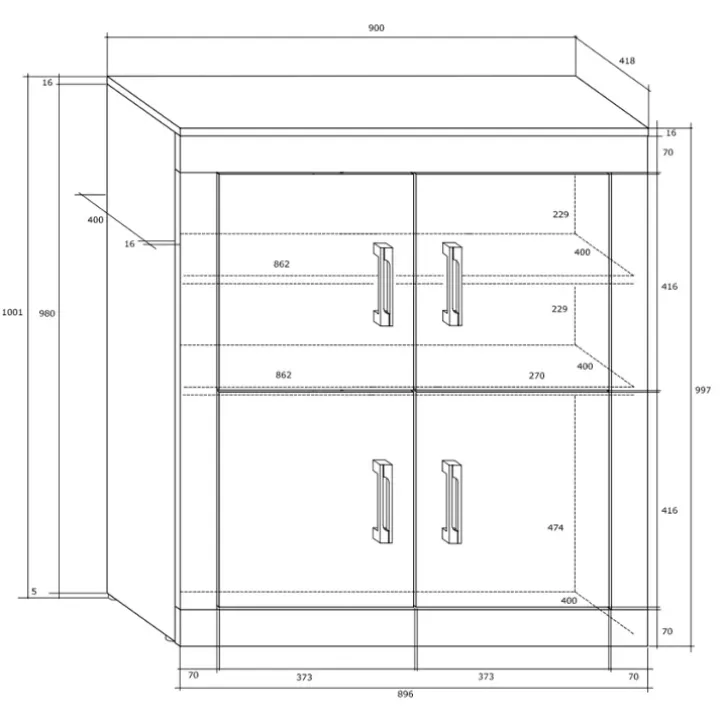 Madia 90x100h cm moderna rovere bianco lucido Ester Gihome®