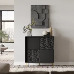 Madia 100x105h cm moderna soggiorno nero oro Osaka