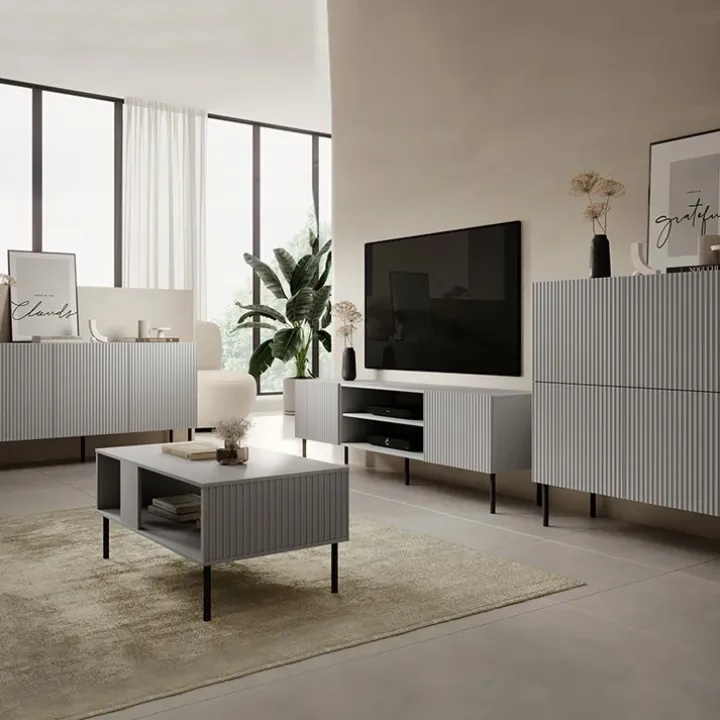 Madia 150x81h cm moderna soggiorno grigio chiaro nero Cadice