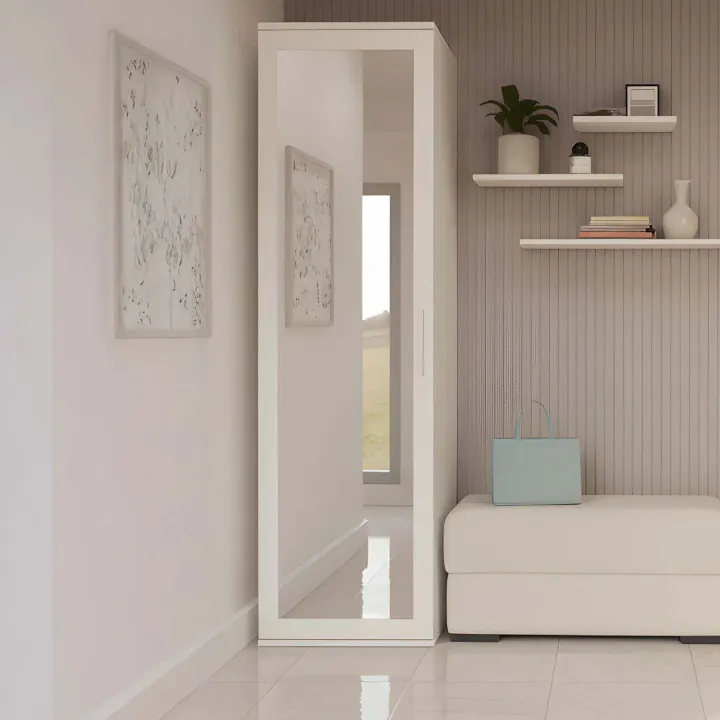 Mobile armadio multiuso ingresso 50x180h cm appendiabiti con specchio bianco Effort
