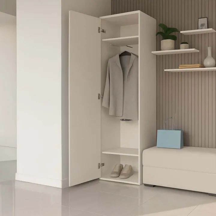Mobile armadio multiuso ingresso 50x180h cm appendiabiti con specchio bianco Effort
