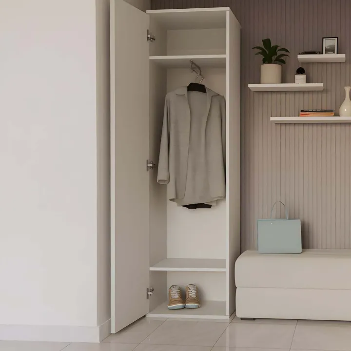 Mobile armadio multiuso ingresso 50x180h cm appendiabiti con specchio bianco Effort
