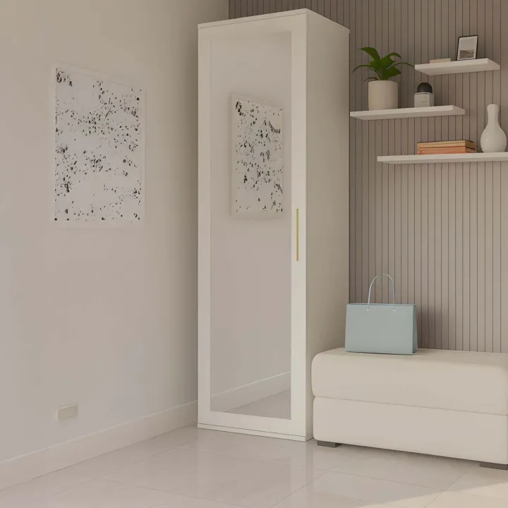 Mobile armadio multiuso ingresso 50x180h cm appendiabiti con specchio bianco Effort