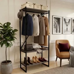 Mobile ingresso appendiabiti 66x160h cm industrial con scarpiera metallo antracite Loft