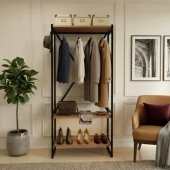 Mobile ingresso appendiabiti 66x160h cm industrial con scarpiera metallo rovere rustico Loft