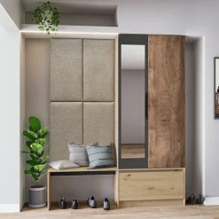 Mobile ingresso reversibile 160x202h cm con specchio scarpiera rovere chiaro Canada