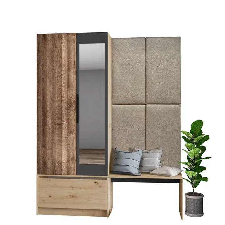Mobile ingresso reversibile 160x202h cm con specchio scarpiera rovere chiaro Canada