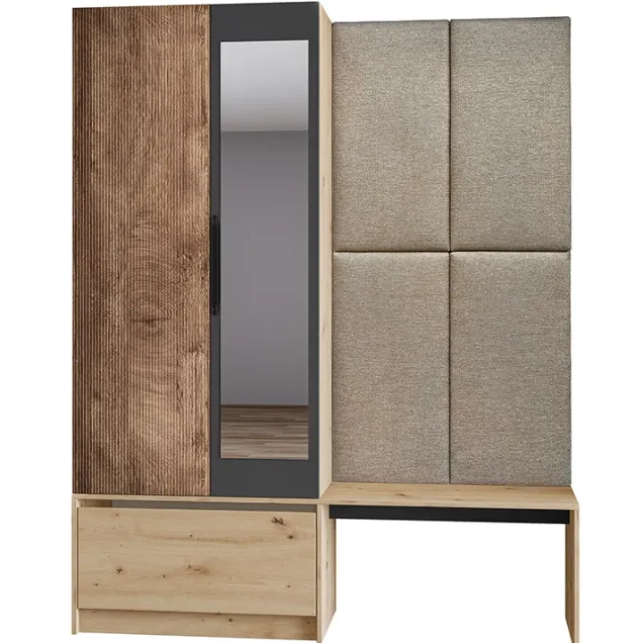 Mobile ingresso reversibile 160x202h cm con specchio scarpiera rovere chiaro Canada