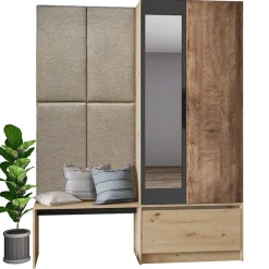 Mobile ingresso reversibile 160x202h cm con specchio scarpiera rovere chiaro Canada