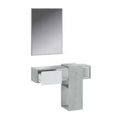 Mobile ingresso sospeso 100x185h cm con specchio bianco cemento Rich Gihome®