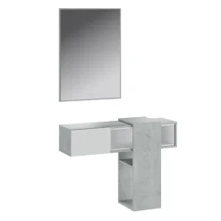 Mobile ingresso sospeso 100x185h cm con specchio bianco cemento Rich Gihome®