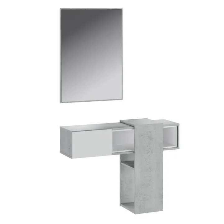 Mobile ingresso sospeso 100x185h cm con specchio bianco cemento Rich Gihome®