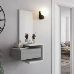 Mobile ingresso sospeso 43x90h cm bianco frassinato e cemento Cliff