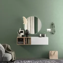 Mobile ingresso sospeso 125x29h cm 1 anta 2 cubotti bianco lucido rovere chiaro Sunset 56
