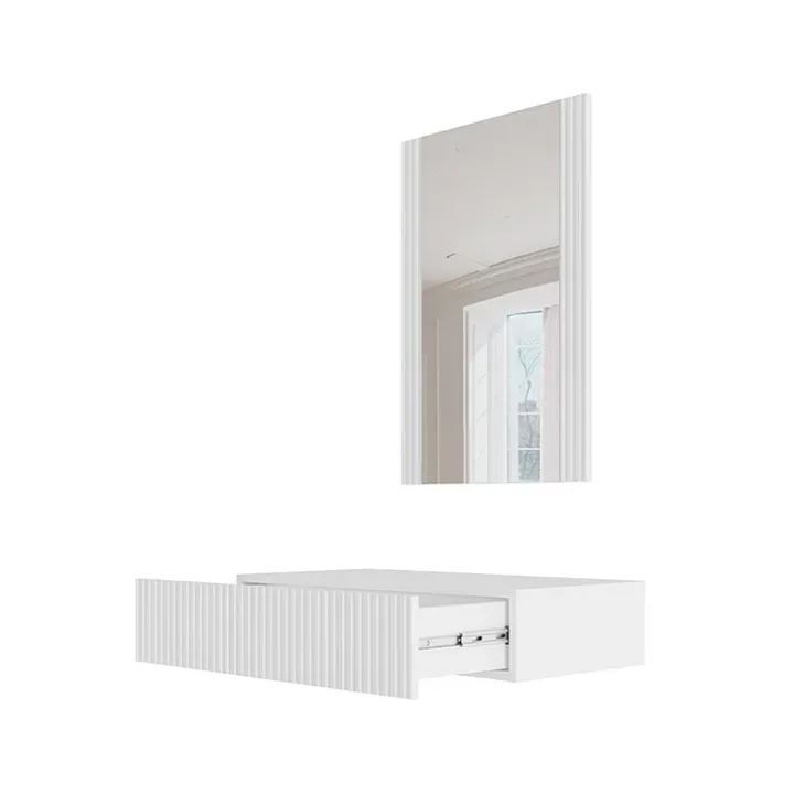 Mobile ingresso sospeso 80x97 h cm con specchio cannettato bianco Essence