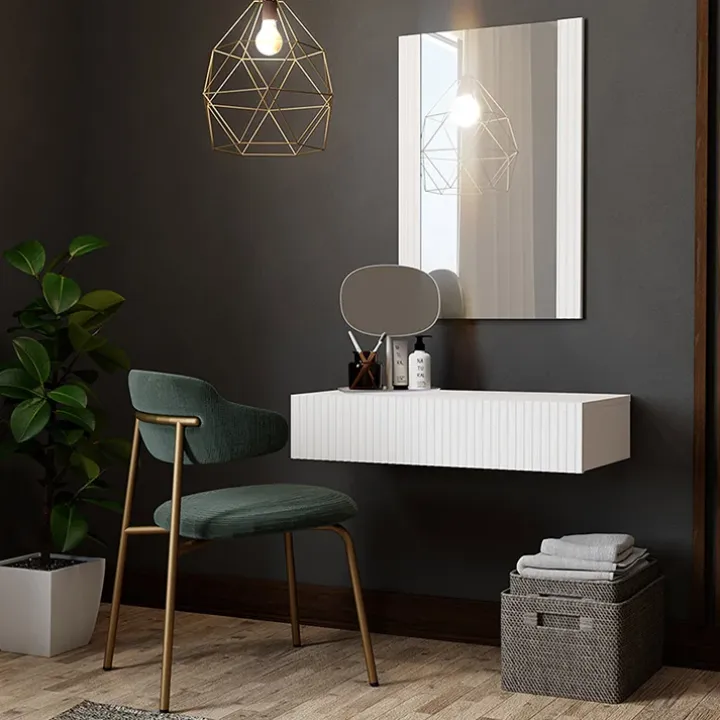 Mobile ingresso sospeso 80x97 h cm con specchio cannettato bianco Essence