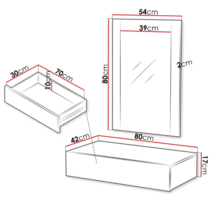 Mobile ingresso sospeso 80x97h h cm 1 cassetto con specchio noce cannettato Gabiot