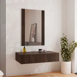 Mobile ingresso sospeso 80x97h h cm 1 cassetto con specchio noce cannettato Gabiot