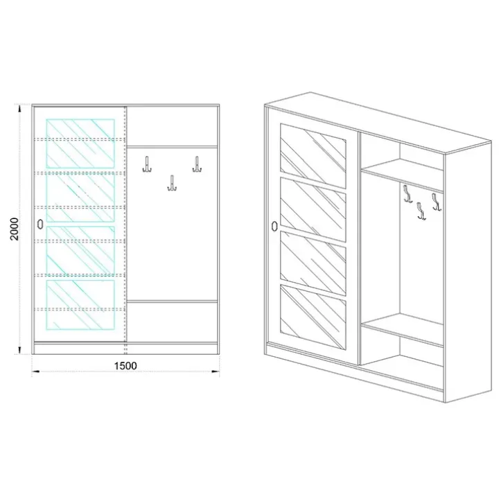 Mobile ingresso 150x200h cm anta scorrevole e specchio rovere naturale Sajama