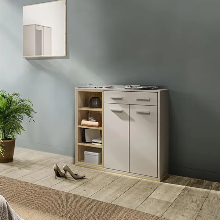 Mobile ingresso 80x83h cm 2 ante 1 cassetto rovere rovere naturale beige satinato Kenya