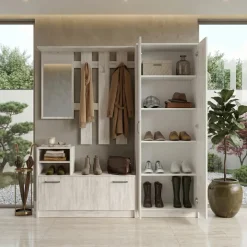 Mobile ingresso 155x190h cm appendiabiti scarpiera con specchio bianco frassinato Atlanta