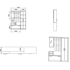 Mobile ingresso 155x190h cm appendiabiti scarpiera con specchio bianco lucido Atlanta