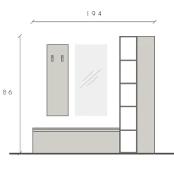 Mobile ingresso 194x186h cm bianco lucido rovere chiaro Sunset 108
