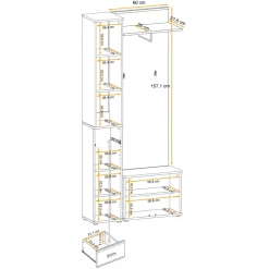 Mobile ingresso 90x203h cm con appendiabiti rovere sonoma California 1 Gihome®