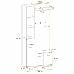 Mobile ingresso 90x203h cm con appendiabiti rovere sonoma California 1 Gihome®