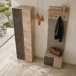 Mobile ingresso 150x202h cm con appendiabiti cannettatto rovere nero Berlino