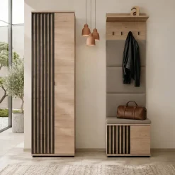 Mobile ingresso 150x202h cm con appendiabiti cannettatto rovere nero Berlino