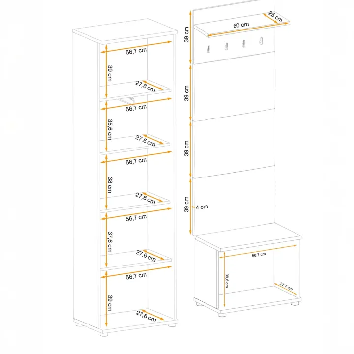 Mobile ingresso 150x202h cm con appendiabiti cannettatto rovere nero Berlino