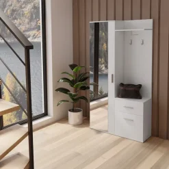 Mobile ingresso 97x195h cm con attaccapanni e specchio bianco Zefira