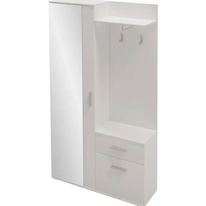 Mobile ingresso 97x195h cm con attaccapanni e specchio bianco Zefira