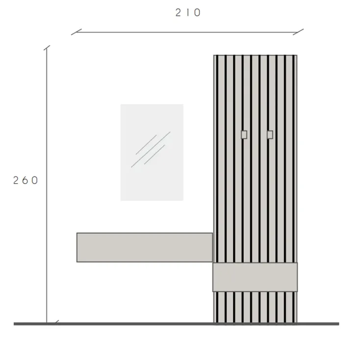 Mobile ingresso 207x260h cm con pannello cannettato beige cashmere rovere chiaro Sunset Decor 1033