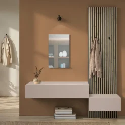 Mobile ingresso 207x260h cm con pannello cannettato beige cashmere rovere chiaro Sunset Decor 1033