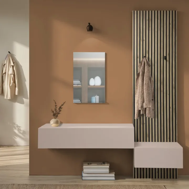 Mobile ingresso 207x260h cm con pannello cannettato beige cashmere rovere chiaro Sunset Decor 1033