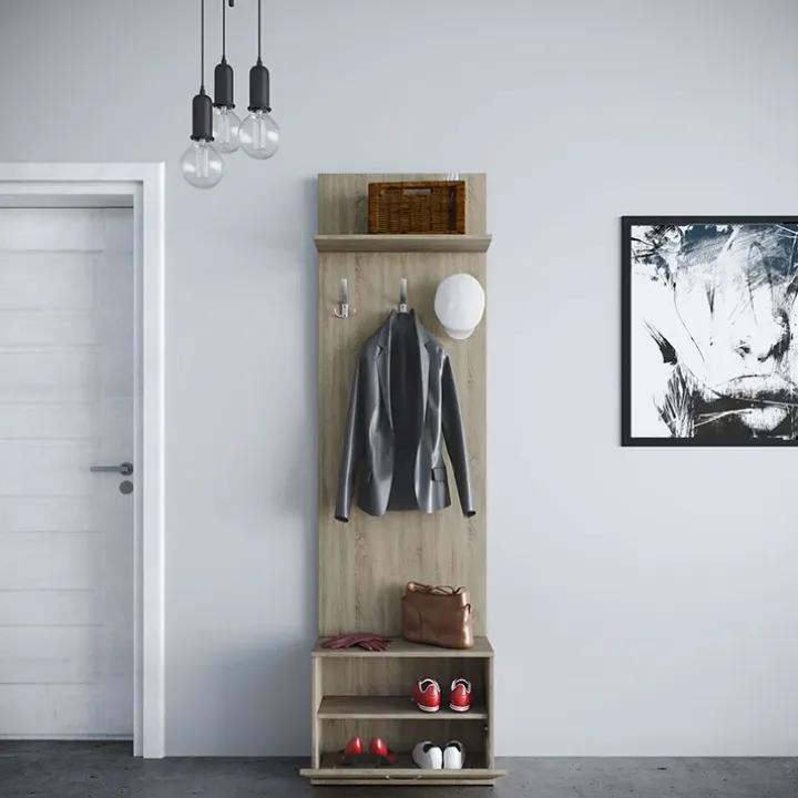 Mobile ingresso 60x190h cm con scarpiera e appendiabiti rovere sonoma scuro London