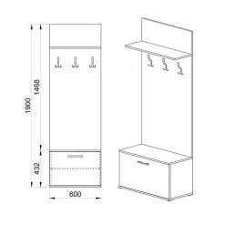 Mobile ingresso 60x190h cm con scarpiera e appendiabiti rovere sonoma scuro London