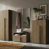 Mobile ingresso 91x174h cm con scarpiera e specchio moderno rovere scuro Alvarez