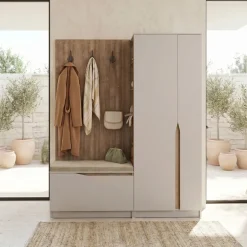 Mobile ingresso 160x189h cm con scarpiera e appendiabiti rovere scuro beige cashmere Karpathos