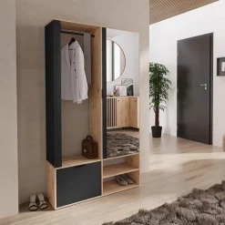 Mobile ingresso 100x190h cm con specchio rovere nero Umea