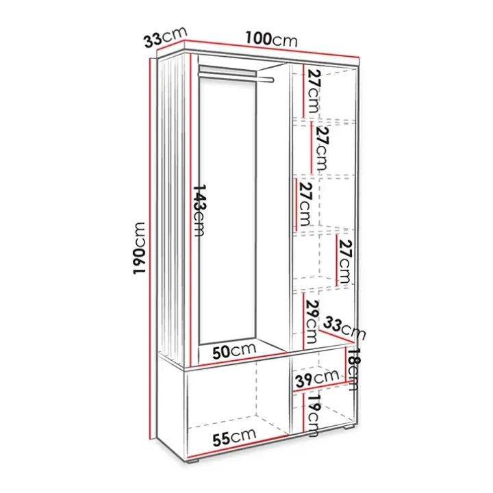 Mobile ingresso 100x190h cm con specchio rovere nero Umea