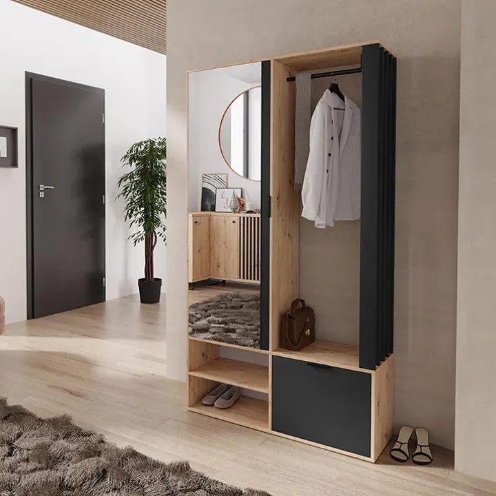 Mobile ingresso 100x190h cm con specchio rovere nero Umea