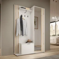 Mobile ingresso 132x192h cm con specchio moderno quercia bianco Miller