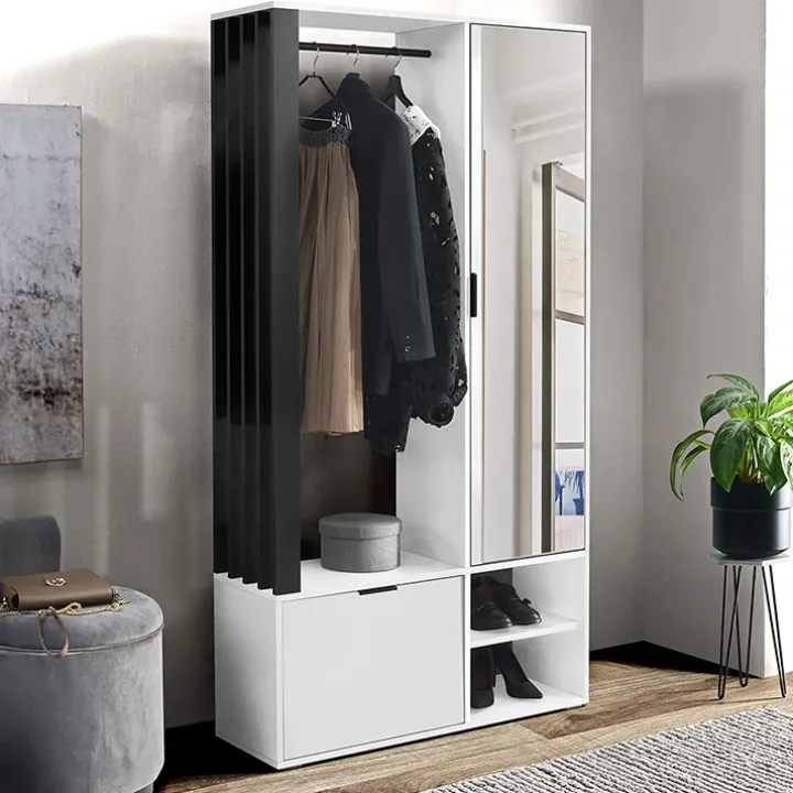 Mobile ingresso 100x190h cm con specchio bianco nero Umea