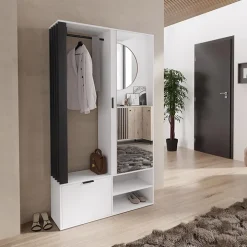 Mobile ingresso 100x190h cm con specchio bianco nero Umea