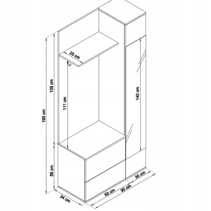 Mobile ingresso 90x195h cm con specchio bianco opaco Rak Gihome®